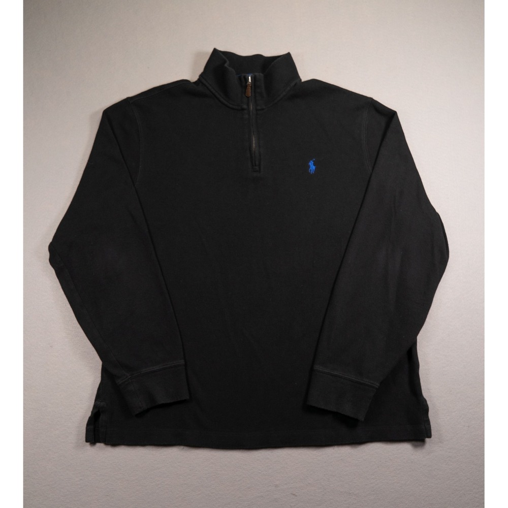 Polo Ralph Lauren Mens Estate Rib Quarter Zip Pullover Black Blue Pony Large
